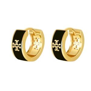 NEW! Tory Burch Black and Gold Logo Earrings